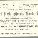 Victorian Trade Card for Geo. J. Jewett Dealer in Beef, Pork, Mutton, Lamb, Veal