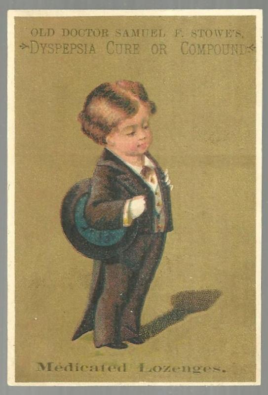 Victorian Card for Old Doctor Samuel Stowe's Dyspepsia Cure With Boy in Tuxedo