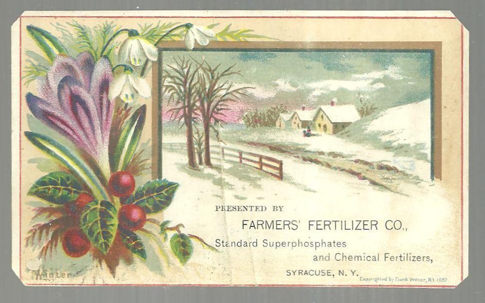 Victorian Card for Farmers' Fertilizer, Syracuse, New York with Winter Landscape