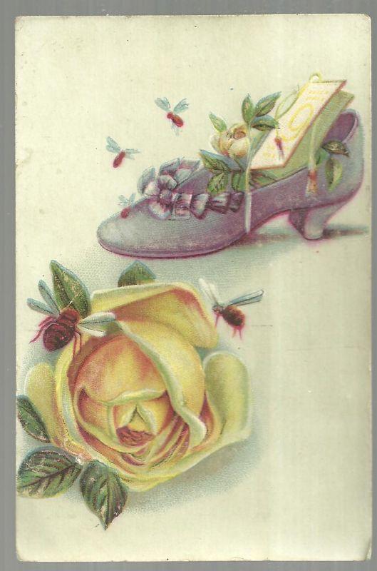 Victorian Trade Card For Lion Coffee With Flower Filled Shoe and Large Rose