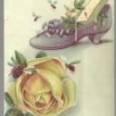 Victorian Trade Card For Lion Coffee With Flower Filled Shoe and Large Rose