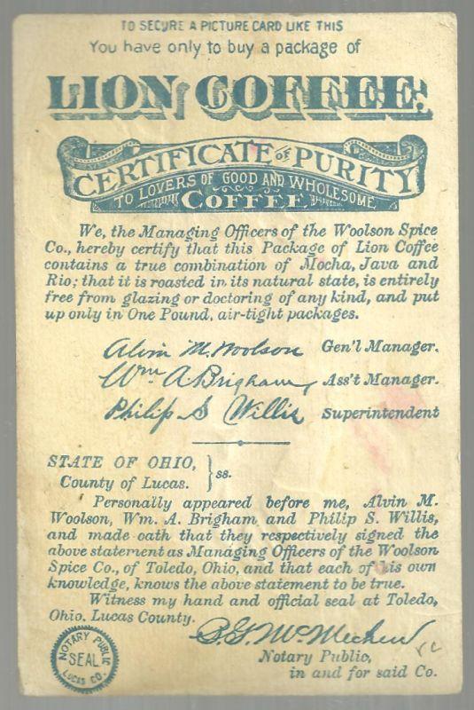 Victorian Trade Card For Lion Coffee With Flower Filled Shoe and Large Rose