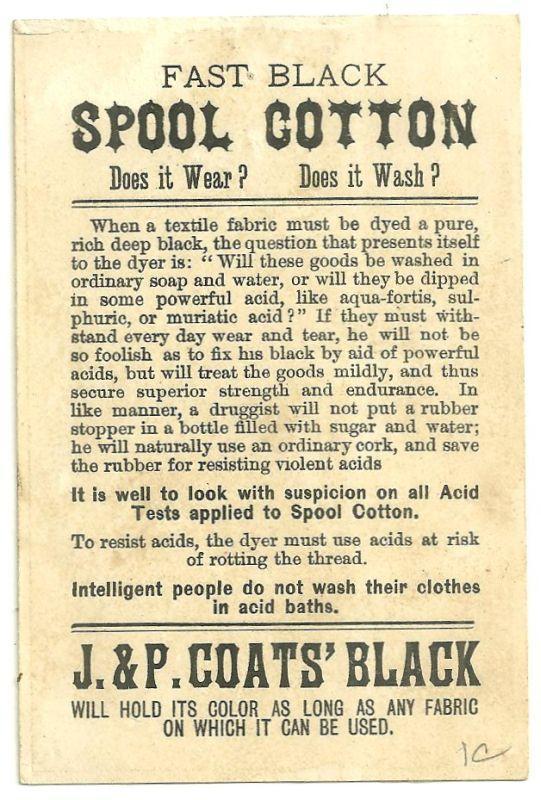 Victorian Trade Card J. & P. Coats' Fast Black Thread with African American Boy
