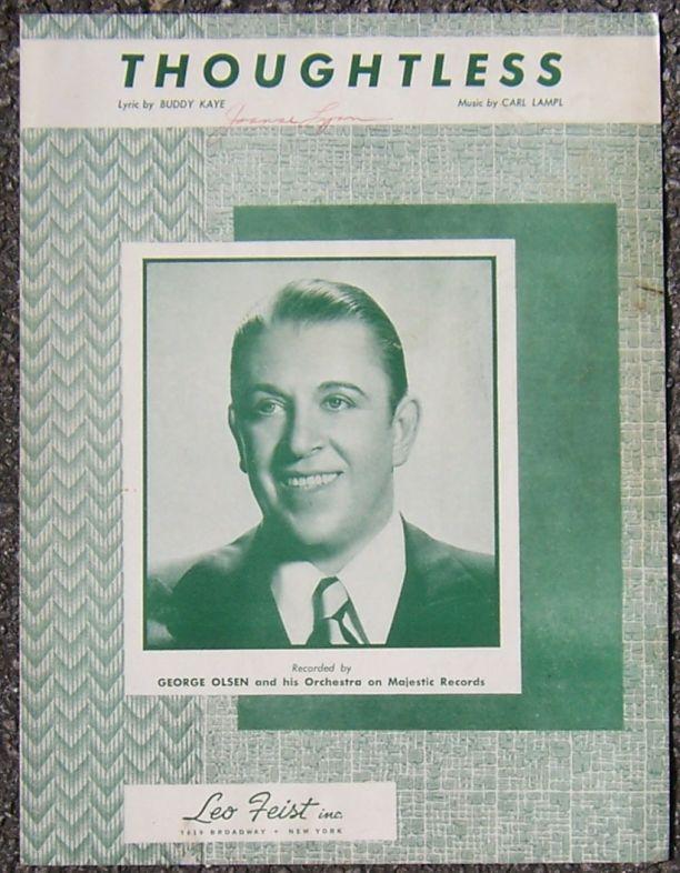 Thoughtless Recorded by George Olsen and His Orchestra 1948 Sheet Music