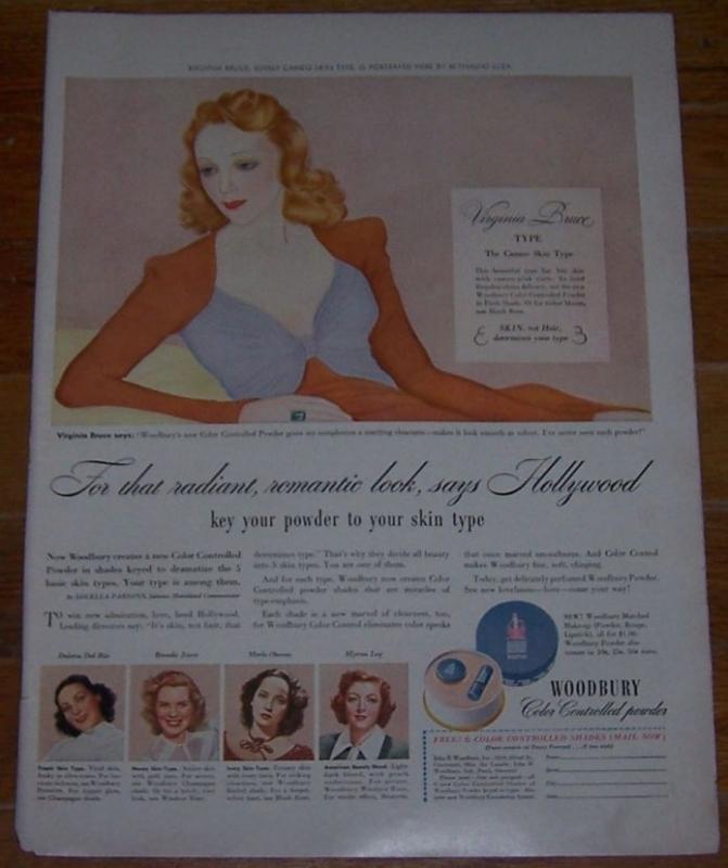 1941 Virginia Bruce Hollywood Woodbury Face Powder Magazine Advertisement