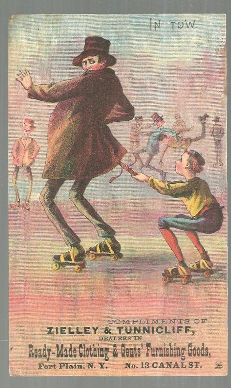 Victorian Trade Card for Zielley and Tunnicliff Clothing With Ice Skaters