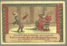 Victorian Trade Card John F. Lowell's Fancy Goods with Courting Couple