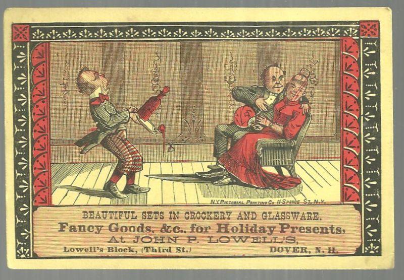 Victorian Trade Card John F. Lowell's Fancy Goods with Courting Couple