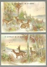 Lot of Two Victorian Trade Cards for Ville de Saint Denis, Paris with Deer