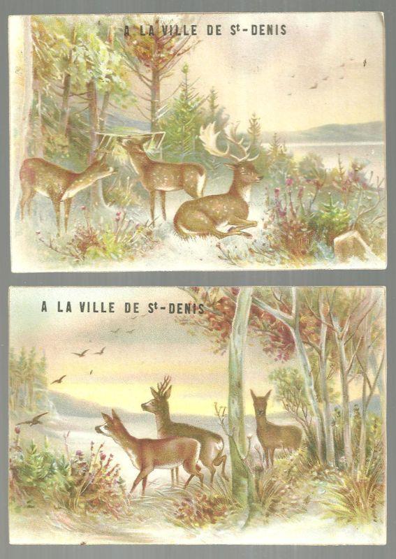 Lot of Two Victorian Trade Cards for Ville de Saint Denis, Paris with Deer