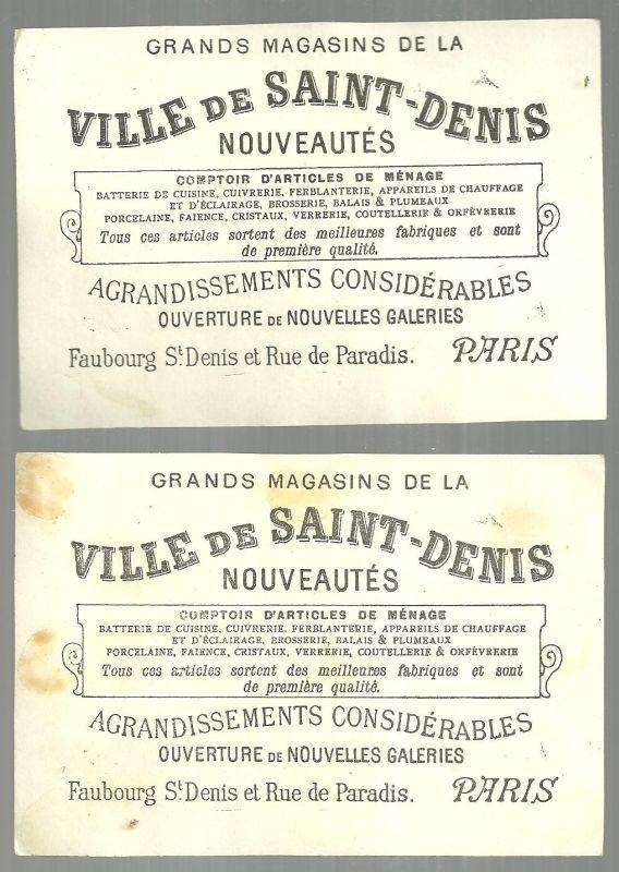 Lot of Two Victorian Trade Cards for Ville de Saint Denis, Paris with Deer