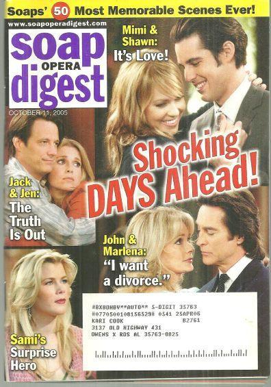 Soap Opera Digest October 11, 2005 Shocking Days Ahead on the Cover