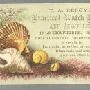 Victorian Trade Card for T. A. Derome, Practical Watch Maker with Sea Shells