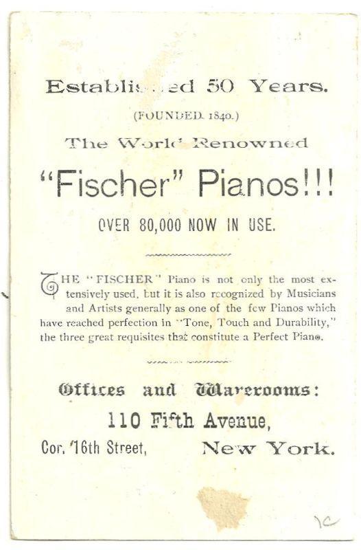 Victorian Trade Card for Fischer Piano with Girls Under Umbrella with Snow