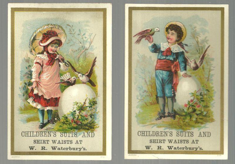 Lot of Two Victorian Trade Cards for W. R. Waterbury's With Boy and Girl