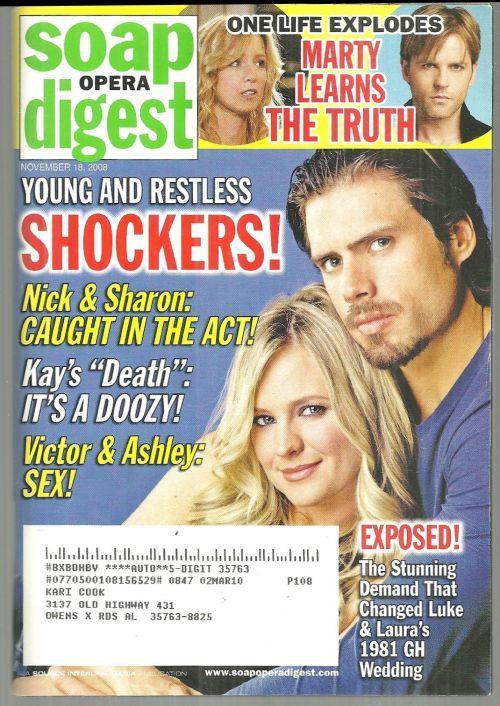 Soap Opera Digest November 18, 2008 Young and Restless Shockers on Cover