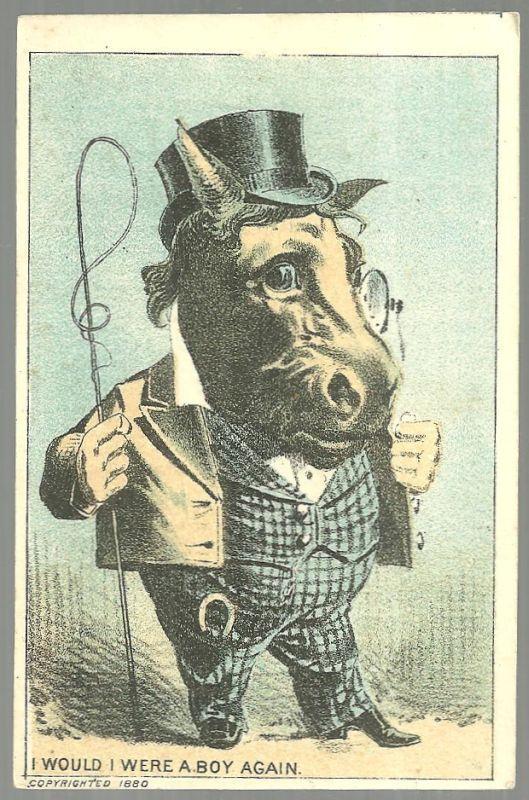 Victorian Trade Card for Union Package Dyes with Horse Dressed as a Man