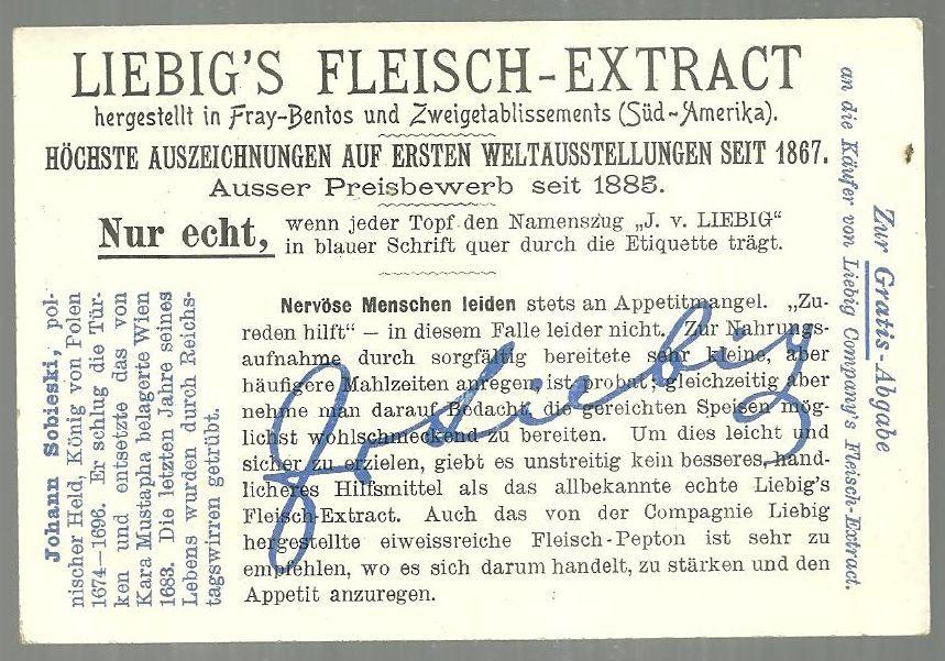 Victorian Trade Card Liebig Fleisch-Extra with Johann Sobieski