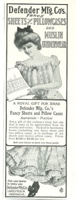 Defender Mfg Sheets Pillowcases and Underwear 1901 Ad