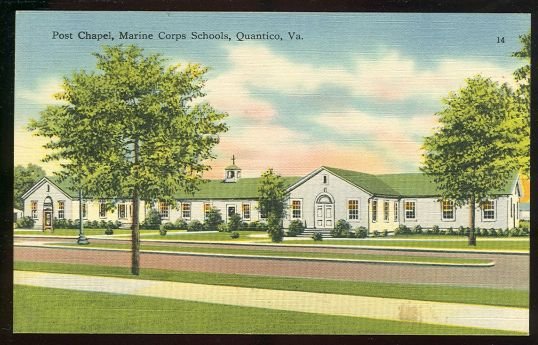 Postcard of Post Chapel, Marine Corps Schools, Quantico, Virginia