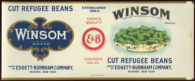 Winsom Brand Cut Refugee Beans Can Label