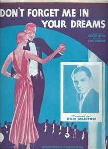 Don't Forget Me in Your Dreams Ben Barton 1930 Sheet Music