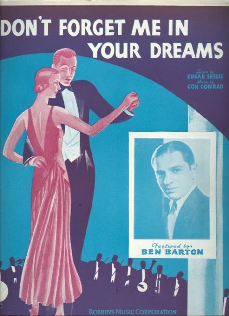 Don't Forget Me in Your Dreams Ben Barton 1930 Sheet Music