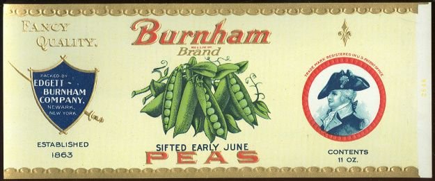 Burnham Brand Sifted Early June Peas Can Label