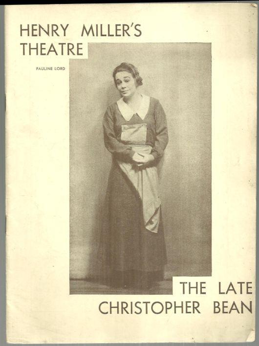 Playbill Late Chirstopher Bean 1933 Starring Pauline Lord and Beulah Bondi