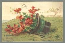Victorian Trade Card for Bowyer's Restaurant with Top Hat Filled With Flowers