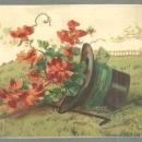 Victorian Trade Card for Bowyer's Restaurant with Top Hat Filled With Flowers