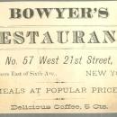 Victorian Trade Card for Bowyer's Restaurant with Top Hat Filled With Flowers