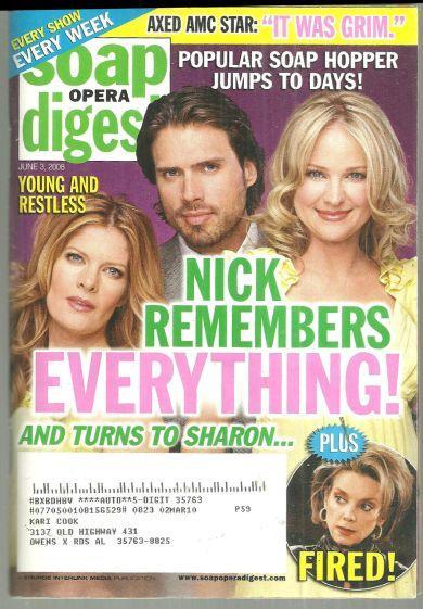 Soap Opera Digest Magazine June 3, 2008 Young and Restless Nick Remembers