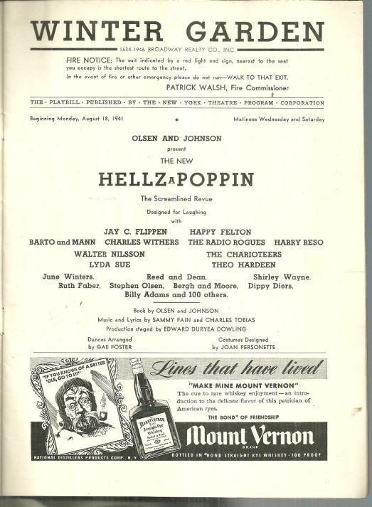 Playbill Hellzapoppin, The Streamlined Revue August 1941 Vintage Advertising