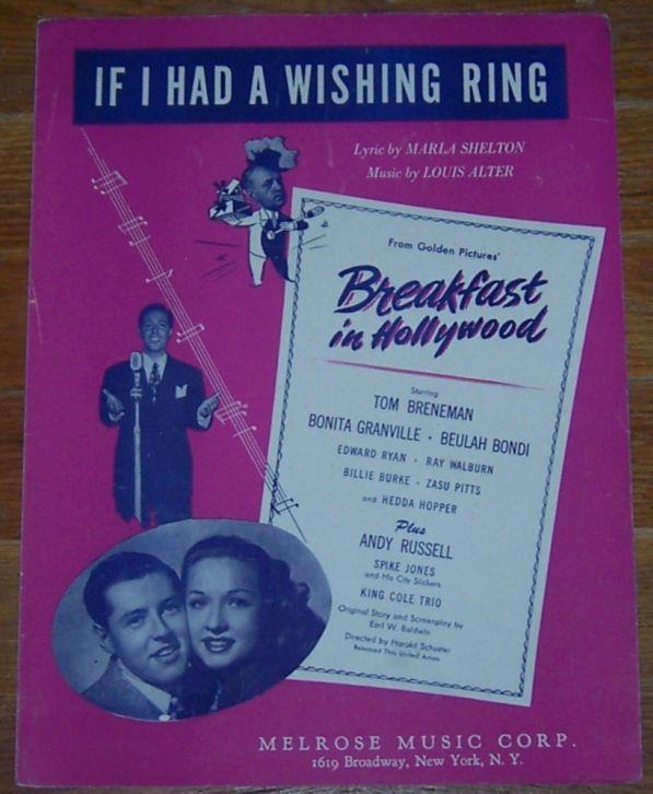 If I Had a Wishing Ring From Breakfast in Hollywood 1945 Sheet Music