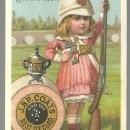 Victorian Trade Card J & P Coats Spool Cotton With Little Girl as The Champion