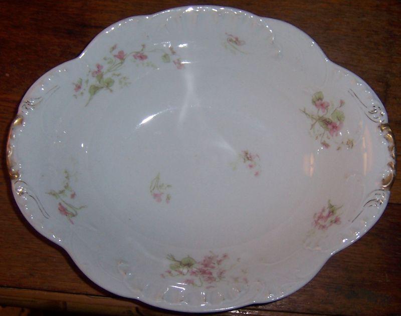 Vintage Haviland China Limoges Oval Vegetable Bowl with Pink Flowers and Gold Trim
