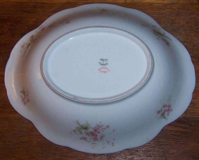 Vintage Haviland China Limoges Oval Vegetable Bowl with Pink Flowers and Gold Trim