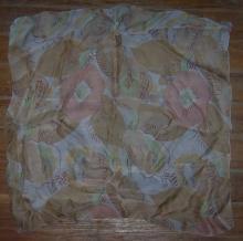 Vintage Handkerchief with Printed Brown Flowers and Leaves