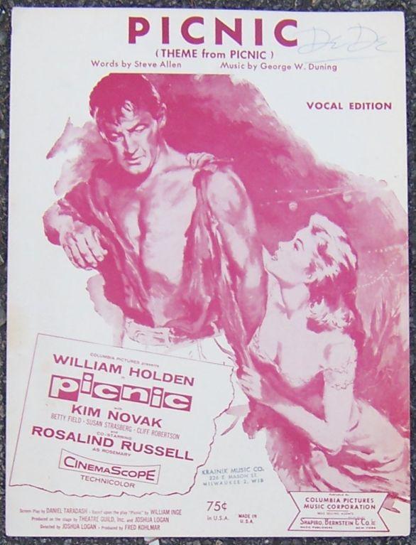 Picnic, Theme From Picnic Starring William Holden with Kim Novak Sheet Music
