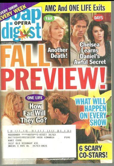 Soap Opera Digest Magazine September 2, 2008 Fall Preview on the Cover