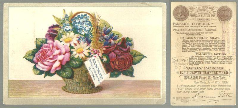 Victorian Trade Card for Solon Palmer Perfumer and Toilet Soap Maker w/Flowers