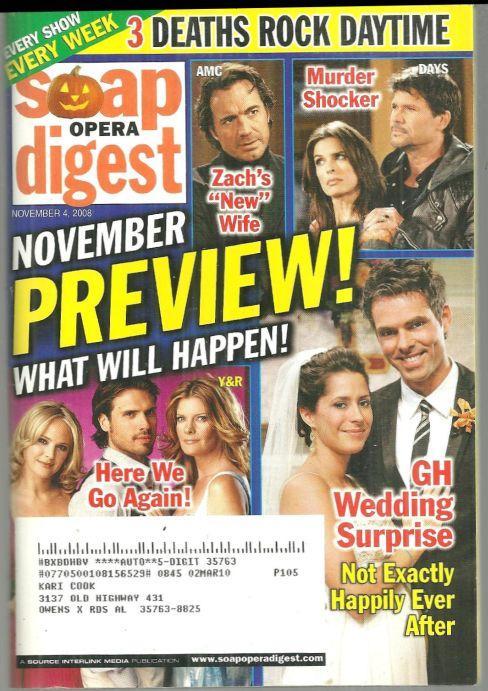 Soap Opera Digest November 4, 2008 November Preview on the Cover