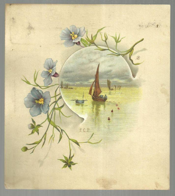 Victorian Trade Card for Dr. C. McLane's Liver Pills With Sail Boat and Flowers
