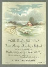 Victorian Ticket for Christmas Festival of the First Cong. Sunday School 1887