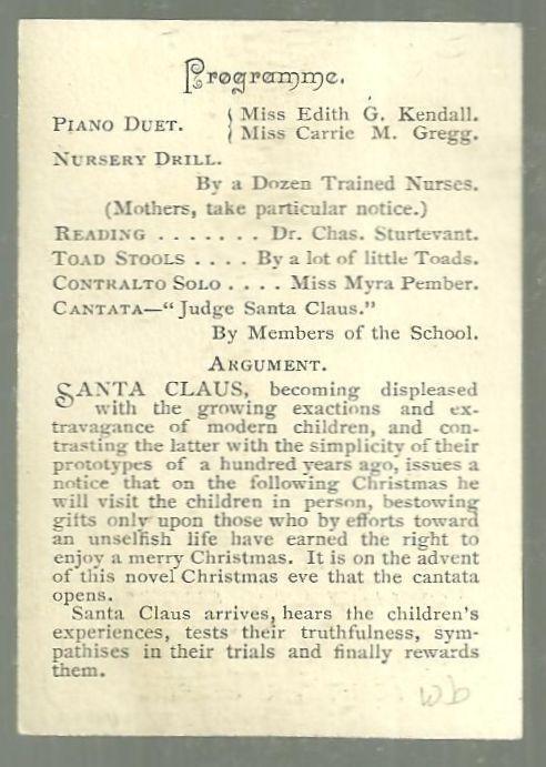 Victorian Ticket for Christmas Festival of the First Cong. Sunday School 1887
