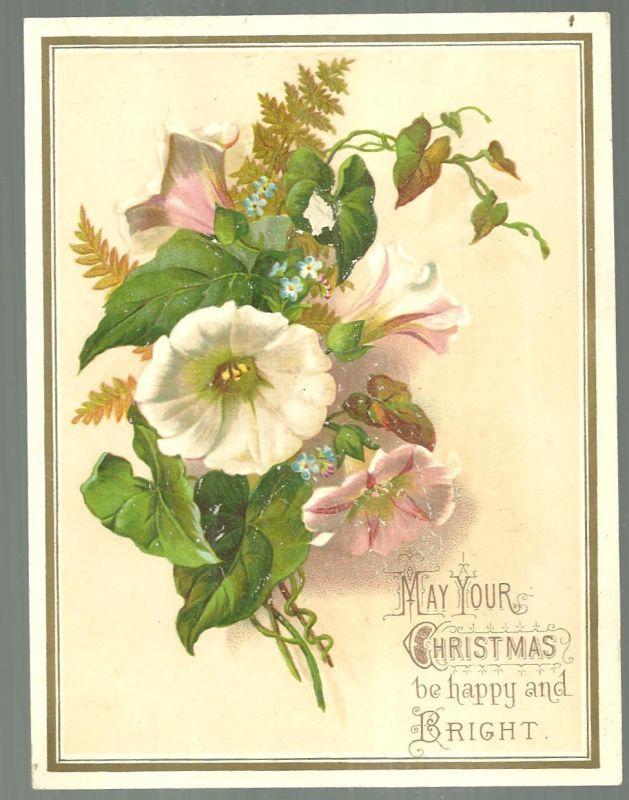 Victorian Christmas Card with Flowers May Your Christmas Be Happy and Bright