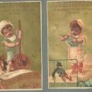 Lot of Two Victorian Trade Cards Bassett's Horehound Troches with Child in Bed