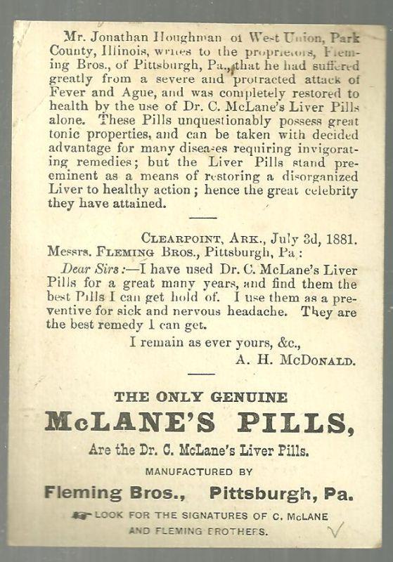 Victorian Trade Card for McLane's Pills with Little Girl Traveling for Christmas
