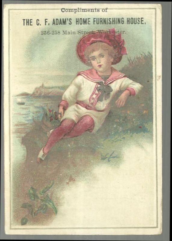 Victorian Trade Card for C. F. Adam's Home Furnishing House with Sailor Boy